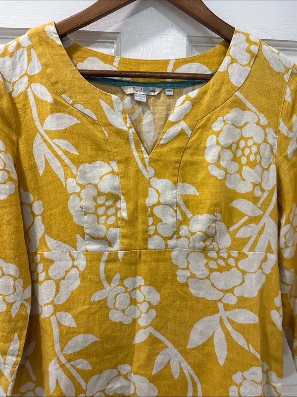 Boden Women’s 100% Linen Shift Dress Size 6R Yellow/White Floral Resortwear - Image 7