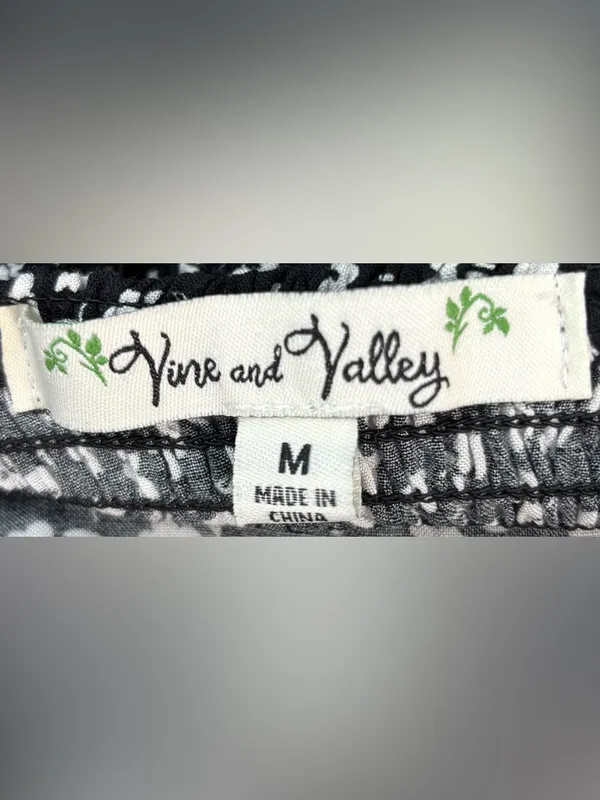 Vine and Valley M Ditsy Ruffle Trim Black Floral Maxi Sun Dress w Smocked Empire - Image 10