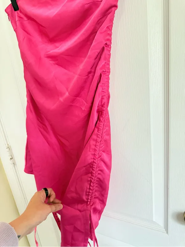 MESHKI Katia Strapless Pink Ruched Mini Dress - Image 5
