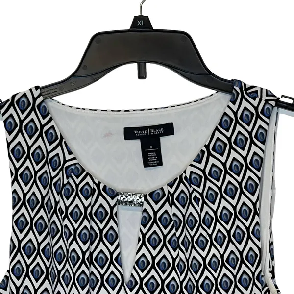White House Black Market Women's Top Geometric Ruched Sleeveless Keyhole‎ Small - Image 2