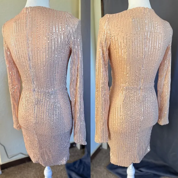 NWT Miss Ord Rose Gold Sequin Mini Dress S Glam Party Cocktail Y2K - Image 8