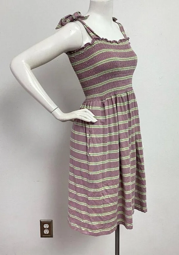 Toad & Co Tie Strap Sleeveless Women’s Dress Size L Purple Green Striped - Image 3