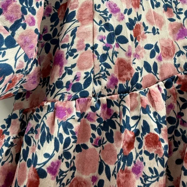Lulus‎ Floral Babydoll Mini Dress Womens S Pink V Neck Open Back Boho Cottage - Image 7