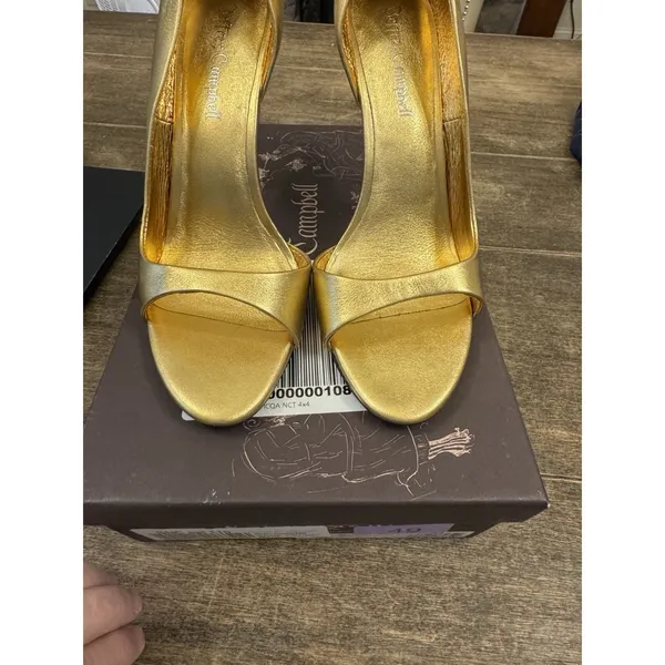 Alluria Crystal Heel Sandal Jeffrey Campbell Size 9 Gold Jeweled Peep Toe - Image 5
