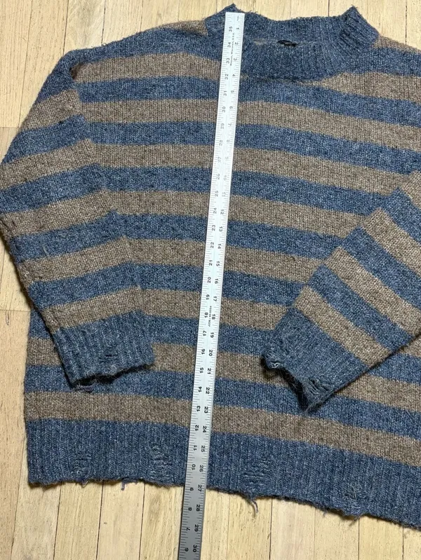Lumiere Blue and‎ Brown Striped Grunge Distressed Knit Sweater - Image 3