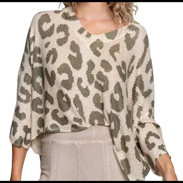 POL women’s plus size 2XL oversized olive & leopard pattern slouchy sweater new - Image 12