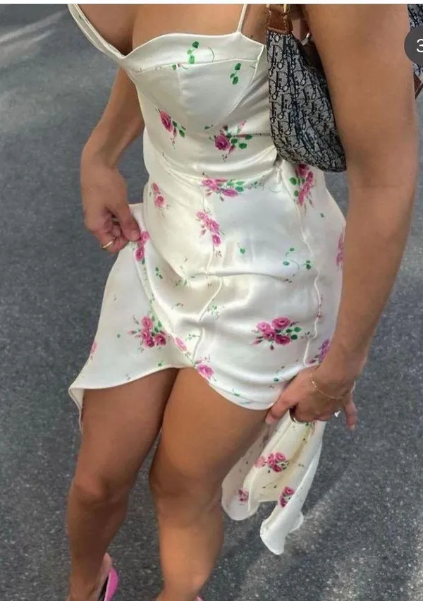 Zara dress midi corset like floral satin effect open back wedding summer party - Image 5