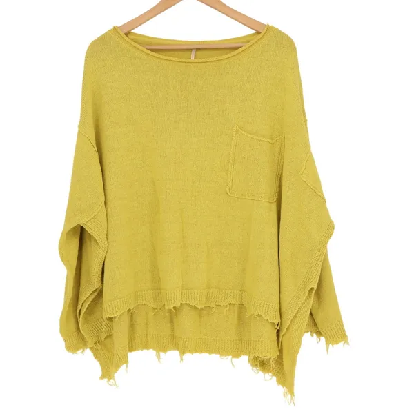 Free People Prism Sweater Women Medium Lemon Yellow Tight Knit Raw Hem Oversized - Image 2