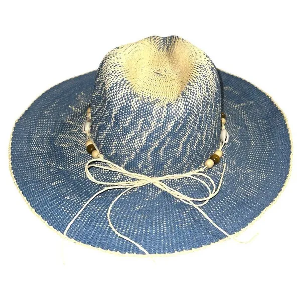 Blue and Tan Women's paper straw Cowgirl Hat - Image 4