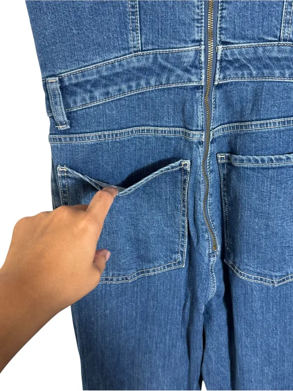 7 For All Mankind Beauty Denim Mega Flare Jumpsuit in Diana Blue Size M - Image 9
