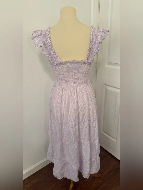 Hill House Home Lavender Stripe Linen Ellie Nap Dress Midi Smocked Preppy Med - Image 3