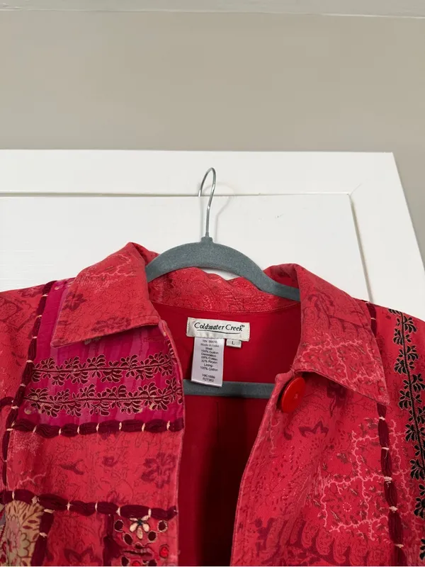 Coldwater Creek Patchwork Coral Summer Lightweight Jacket Boho Bohemian - Image 5