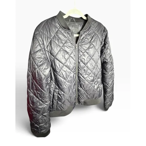 Forever 21+ Women Black Quilted Bomber Jacket Plus Size XL Full Zip Lightweight - Image 2