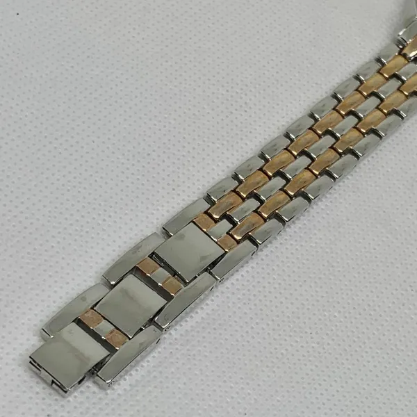 Women quartz watch gold silver tone 28mm round mop dial rhinestones running - Image 5