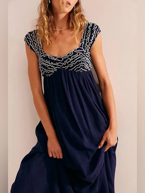 Free People Feel the Frill Women's Navy &‎ White Midi Dress Womens Size XS - Image 2