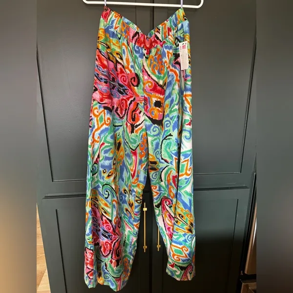 Caleooa Abstract Print Wide Leg Pants NWT Size L | Colorful Resort Palazzo Pant - Image 2