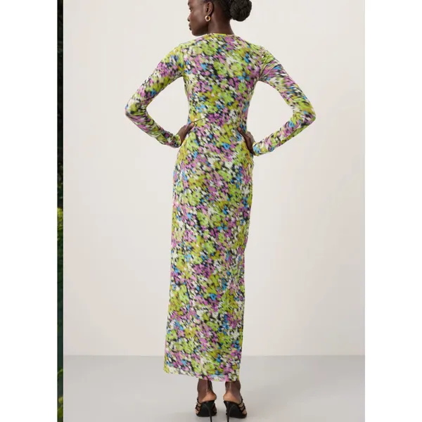 AFRM Abstract Mesh Maxi Dress XS Bodycon Slinky Long Sleeve Didi Designer $90 - Image 3