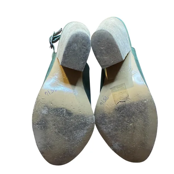 Peter Nappi Shoes Womens Size 7.5 Green Leather Slingback Sandals Block‎ Heel - Image 9