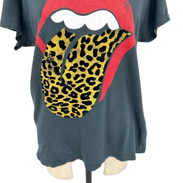 Daydreamer Rolling‎ Stones Flocked Leopard Tongue Tour Tee Gray Size Small - Image 5