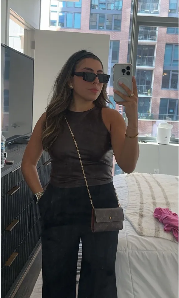 Express Brown Leather Tank Top - Image 2