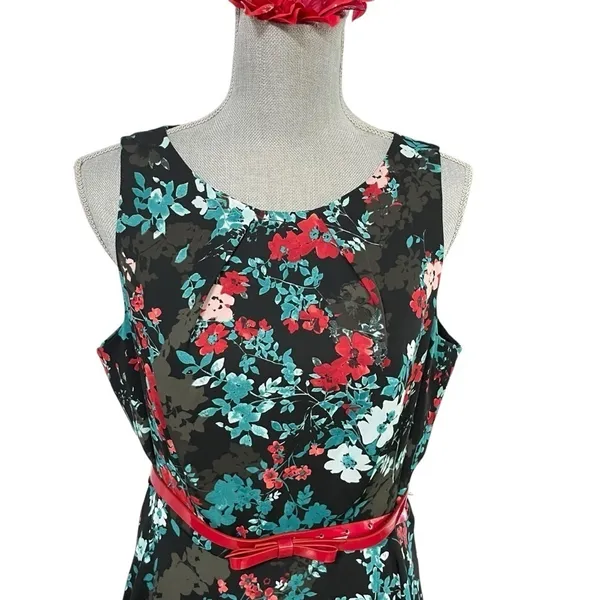 ELLE Aqua Floral Print Pleated Fit & Flare Dress Size M - Image 6
