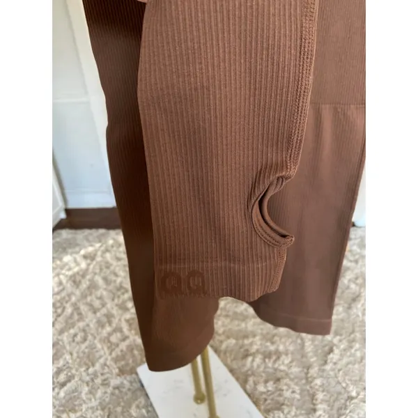 Oqq Ribbed Body-con Mini Dress Mock Neck Brown Long Sleeve Clean Girl Athleisure - Image 4