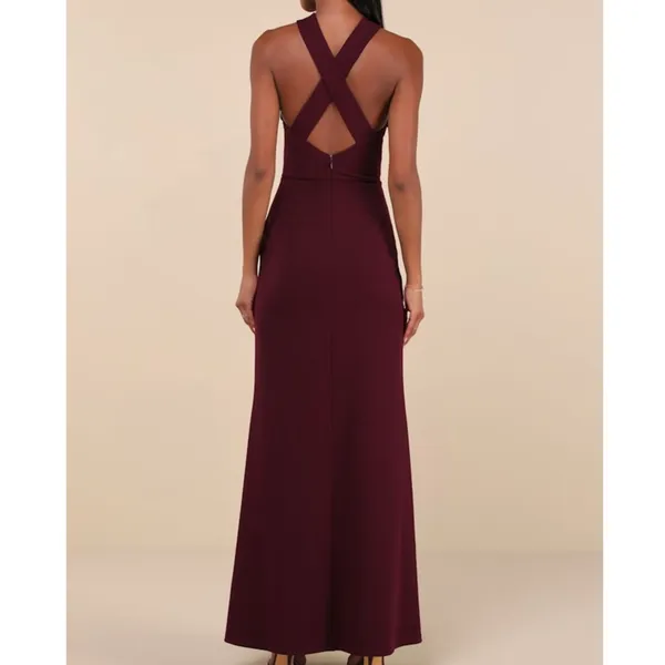NEW Lulus Keep You Enchanted Dark Purple Cutout Halter Mermaid Maxi Dress - Image 4