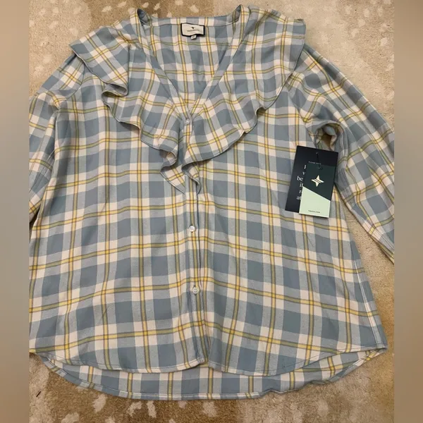 Tuckernuck NWT Blue V Neck Ruffle Eileen Button down women’s size XXL - Image 10