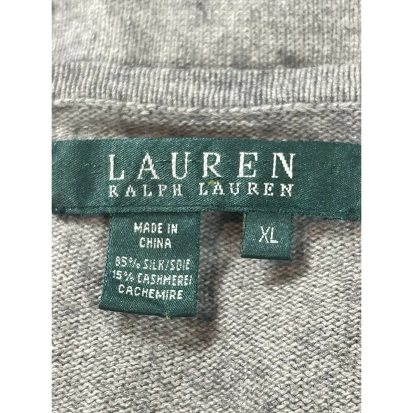 Lauren Ralph Lauren Gray Silk Cashmere Cardigan Sweater XL - Image 5