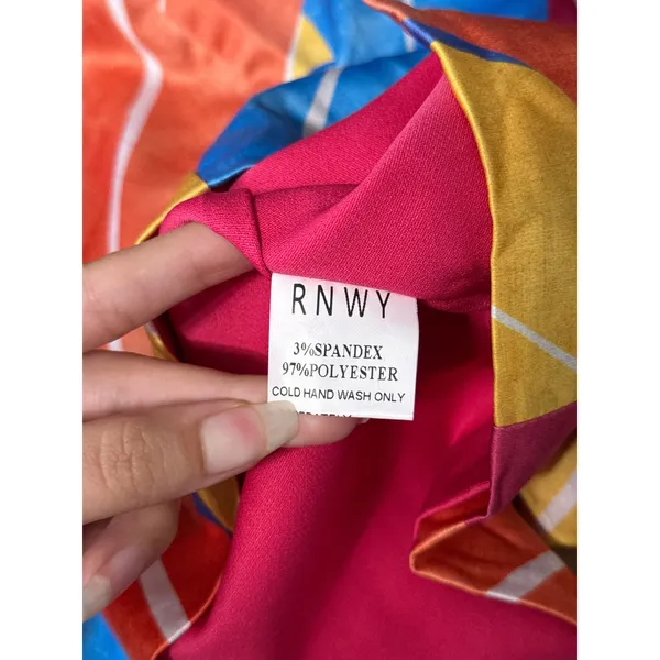 RNWY Strapless Abstract Leaf Print Mini Dress Summer Resort Dopamine Vacation - Image 6