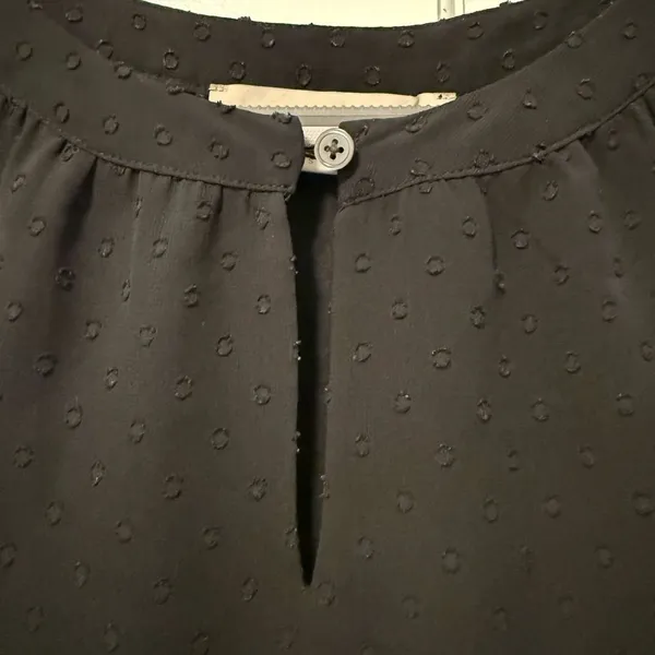 Loft Swiss‎ Dot Layered Ruffle Long Sleeve Keyhole Blouse Black Chiffon Small - Image 3