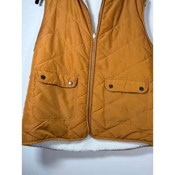 BKE Quilted Puffer Vest Mustard Yellow Sherpa Lined Gorpcore Outdoor Cozy Small - Image 4