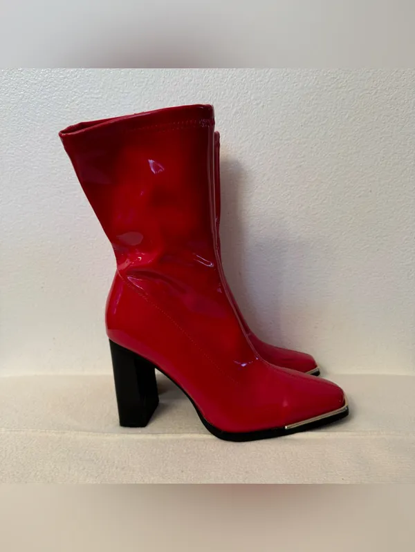 Dream Paris Patent Heeled Boots Red & Black US 7 - Image 2