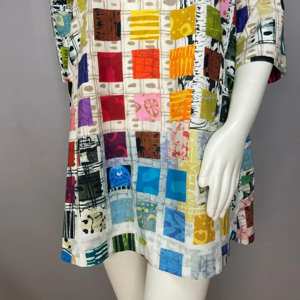 Handmade Tunic Top Bold Print Women Pockets Colorful Busy Pattern Funky Casual‎ - Image 5