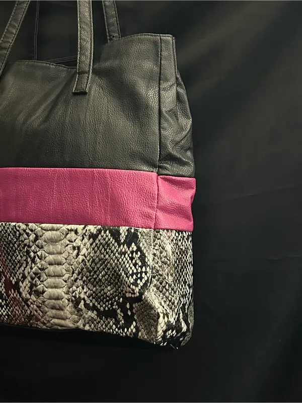 Black & Magenta Snake-Trim Tote Shoulder Bag - Image 5