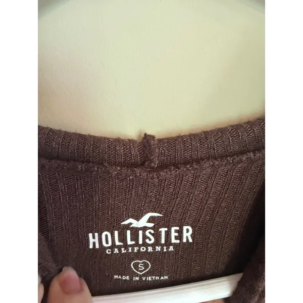 Hollister California Women Brown Ribbed Cropped Hoodie Sweatshirt‎ Small - Image 2