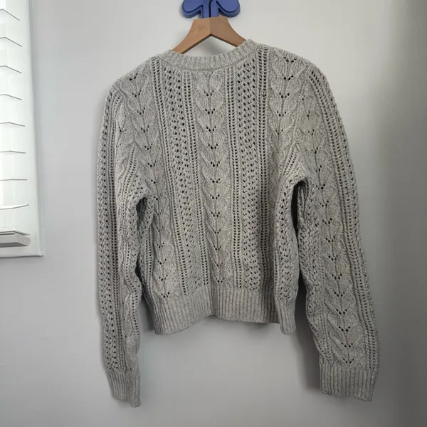Hollister XS Cable‎ Knit Cardigan Eyelet Grey Coquette Minimal Preppy - Image 3