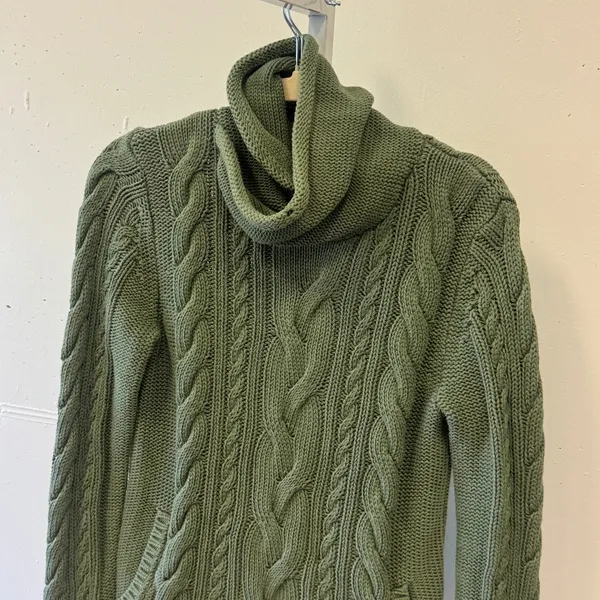 L.L. Bean Women's Light Green Cable Knit Cowl Neck Cotton Sweater 513958 Small - Image 4