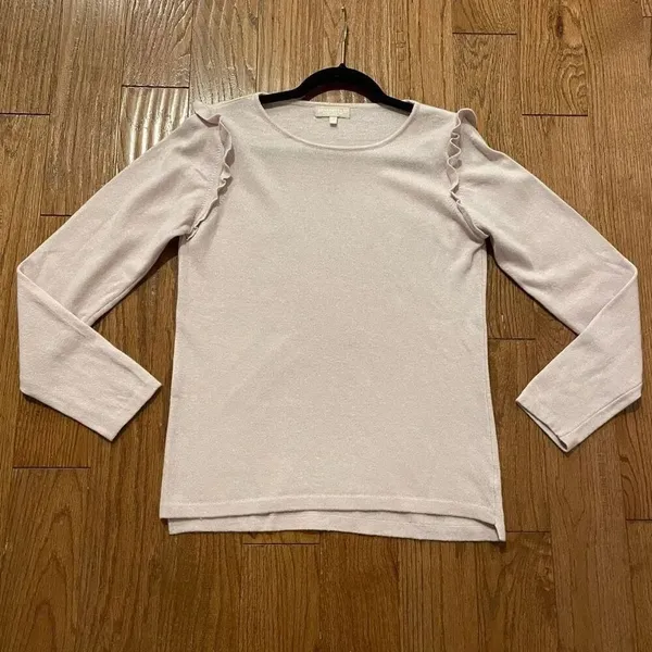 Benedetta B pink ruffle shoulder merino wool cashmere blend sweater M - Image 8