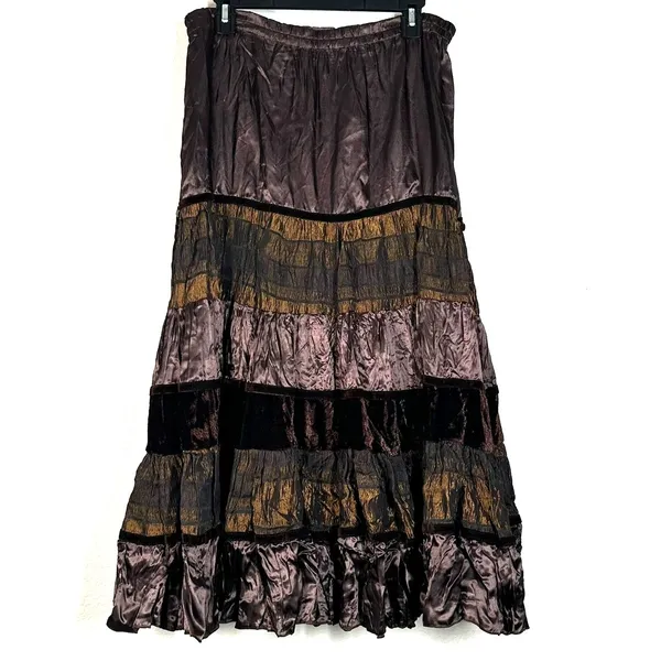 Vintage Y2K S Maxi skirt velvet boho-style fringe trim whimsigoth renaissance - Image 4