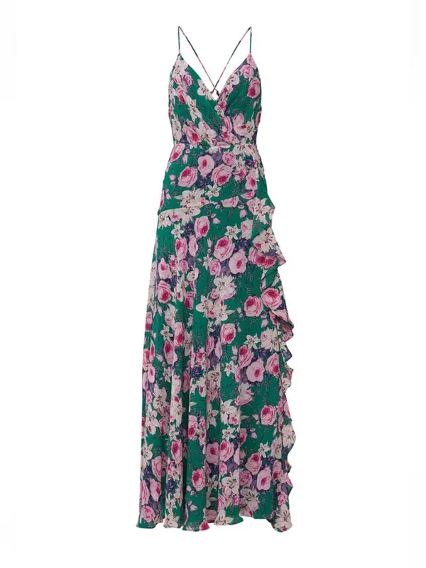 Astr Floral Green Maxi Dress with Pink Rose Print - Image 3