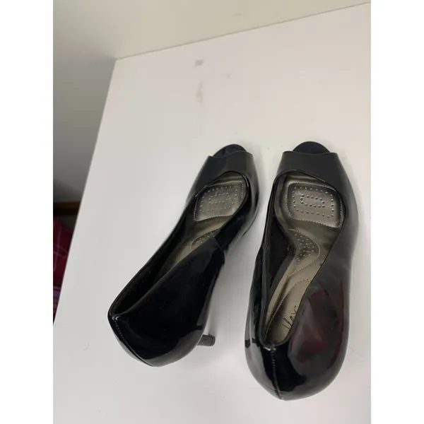Dexflex Comfort Klue Womens Size 6.5 Open Toe Heel Shoes Black Shiny - Image 6