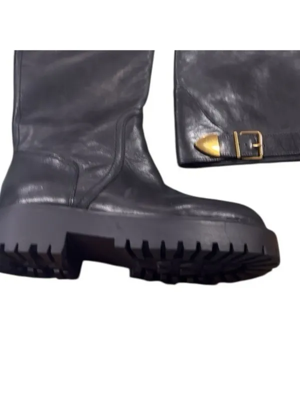 NEW STEVE MADDEN BUSTER BLACK LEATHER BOOT Lug Platform Sole Chunky Black SZ-11 - Image 3