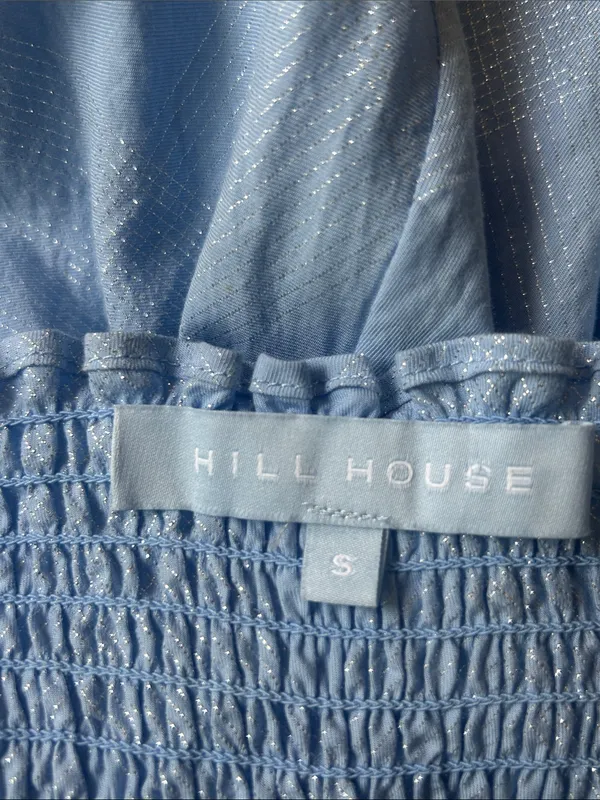 Hill House Athena Blue Glitter Smocked Nap Dress Size Small - Image 14