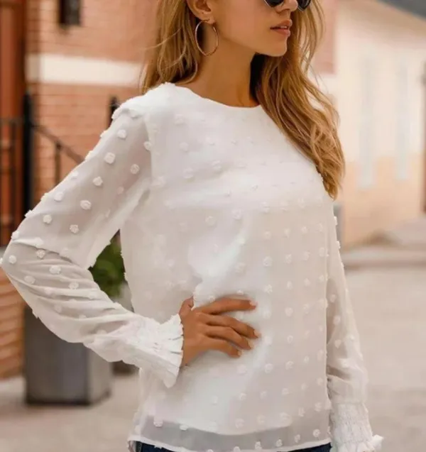 Satin sheer white with fabric pok a dots . - Image 4