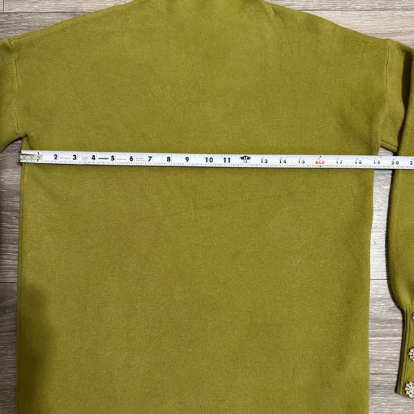 Cottagecore Mock Neck Puff Sleeve Sweater‎ Crystal Button Cuffs Olive Green Sz M - Image 9