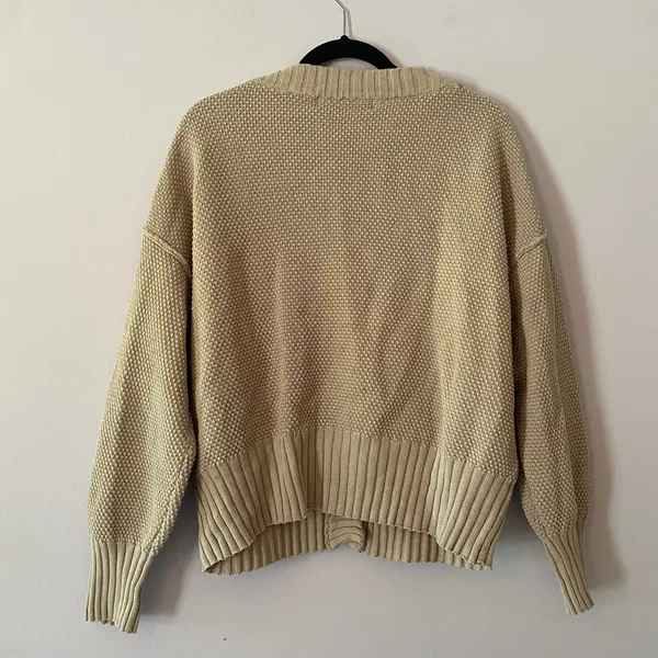 Free People Beach Cream Knit V-neck Cardigan Sweater Cotton Women's size Small - Image 6