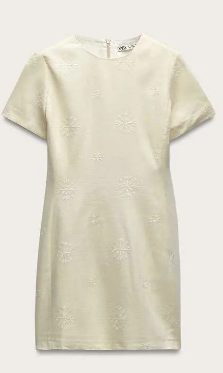 Zara NWT ZW COLLECTION ECRU linen blend EMBROIDERED MINI DRESS size M - Image 6