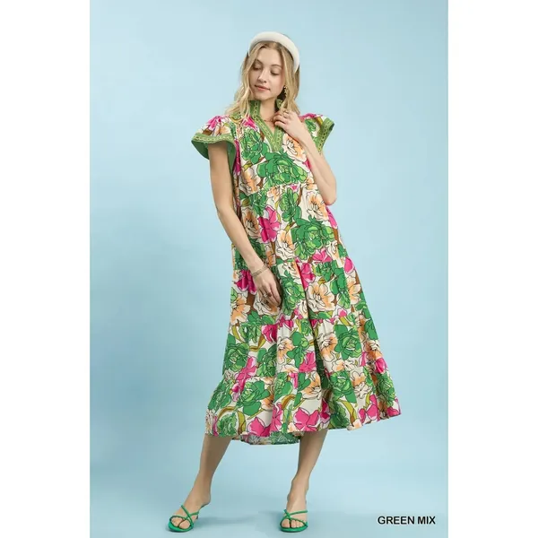 Umgee Mix Bold Floral Tiered Midi Dress -‎ Medium - Image 4