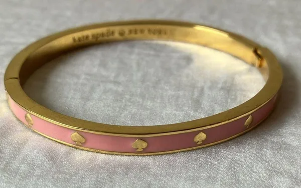 : Pink “Spot the Spade” Hinge/Clasp Bangle Bracelet- Gold tone - Image 13